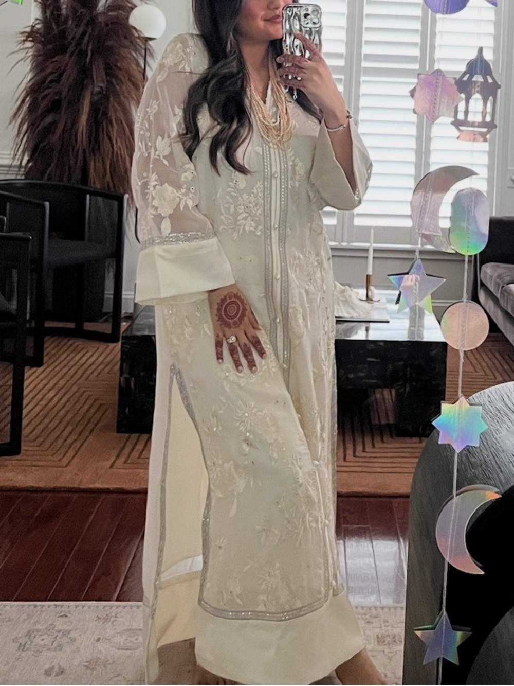 Mahgul Cream Embroidered Women's Kaftan